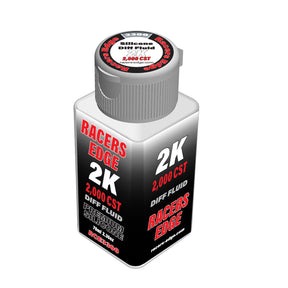 RC car with Racers Edge Pure Silicone Diff Fluid 2.36oz (70ml) in a clear container, ready for lubrication and performance enhancement.