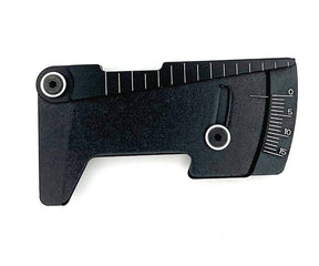 RC Car Racers Edge aluminum ride height and camber gauge used for adjusting RC car suspension and alignment.
