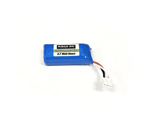 Rage RC Mini Trek 7.4V 500mAh LiPo battery with black and red connectors, designed for remote control vehicles.