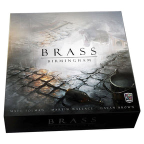 3D image of Brass Birmingham board game box by Roxley Games, featuring detailed artwork and game title on the front.