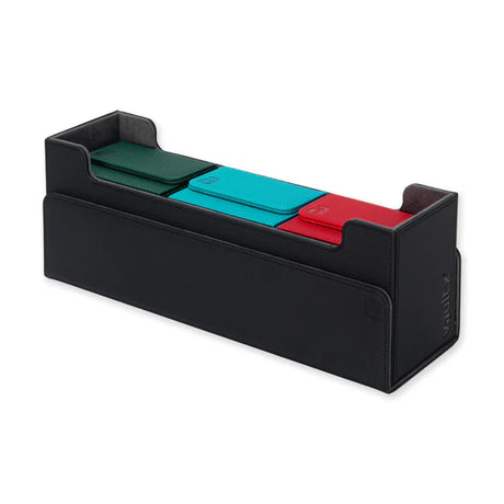 Vault X Exo-Tech Card Box 450+ in signature black, holding trading cards in a sleek, durable storage container.