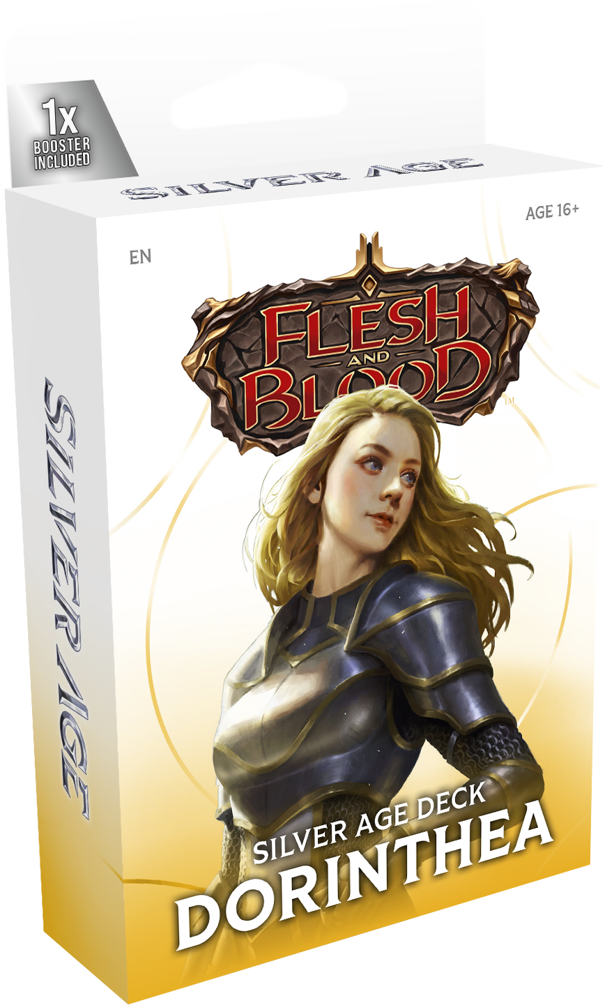 Legends Story Studios Flesh and Blood Silver Age Chapter 2 starter deck with collectible trading cards featuring vibrant artwork.