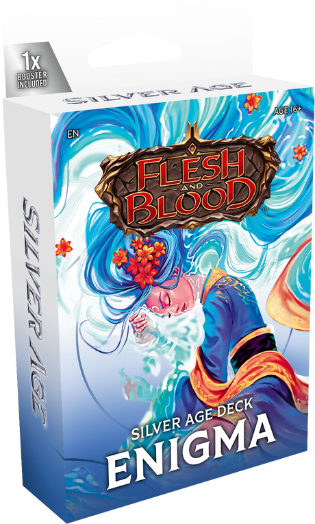 Flesh and Blood Silver Age Chapter 2 starter decks from Legends Story Studios featuring collectible trading cards in a box.