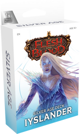 Flesh and Blood Silver Age Chapter 1 Starter Decks collectible trading cards by Legends Story Studios, featuring character artwork and game cards.