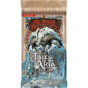 Flesh and Blood Tales of Aria Unlimited booster pack of collectible trading cards by Legends Story Studios, featuring vibrant card artwork.