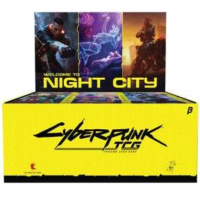 CyberPunk TCG Welcome to City Night BETA Booster Box by WeirdCo, featuring colorful card artwork and packaging for the collectible card game.