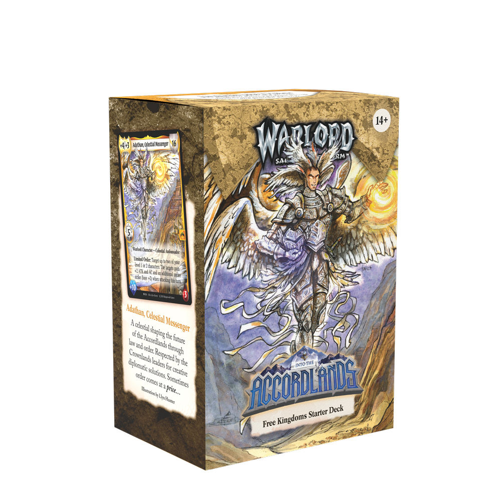 Warlord CCG Saga of the Storm Into the Accordlands Starter Deck by Kingswood Games, featuring colorful fantasy card artwork.