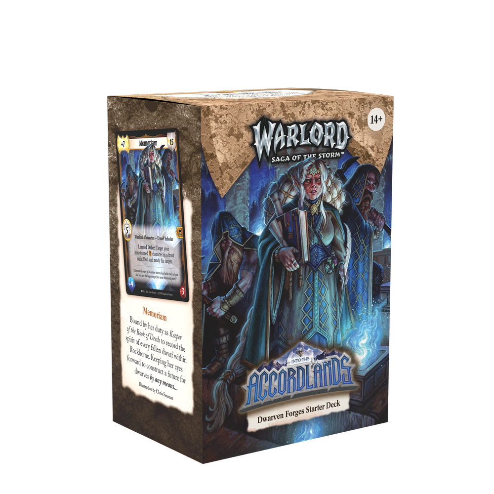 Warlord CCG Saga of the Storm Into the Accordlands Starter Deck by Kingswood Games, featuring colorful game cards and artwork.