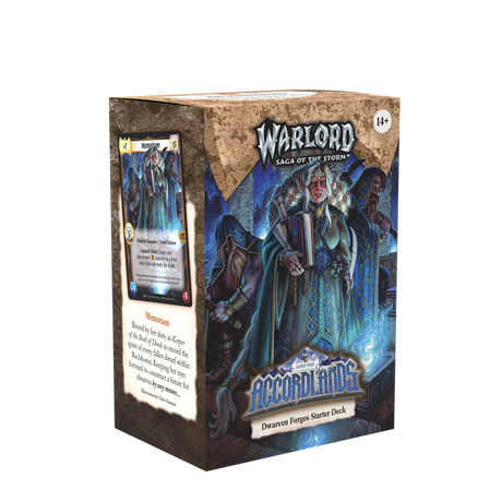 Warlord CCG Saga of the Storm Into the Accordlands Starter Deck by Kingswood Games, featuring colorful game cards and artwork.
