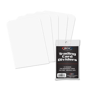Pair of BCW trading card dividers with numbered tabs for organizing collectible cards.