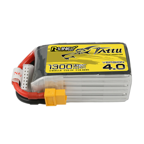 Tattu R-Line Version 4.0 1300mAh 22.2V 130C 6S1P Lipo Battery Pack With XT60 Plug - Hobby Addicts
