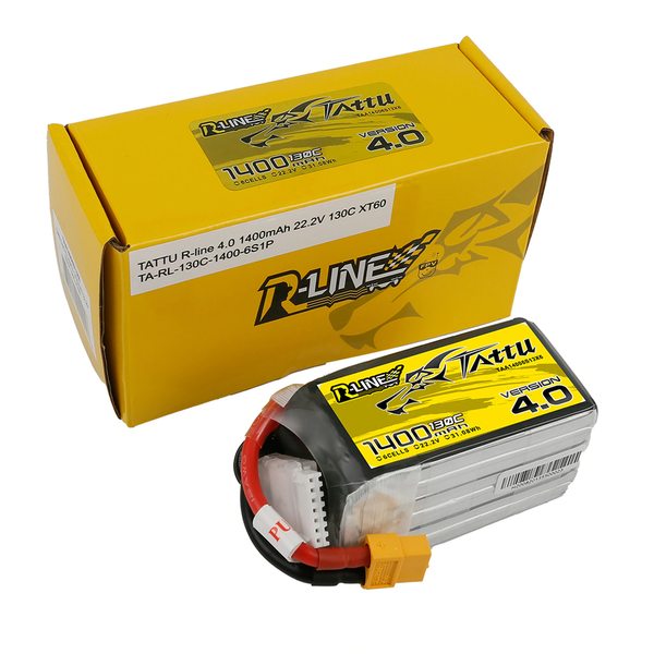 Tattu R-Line Version 4.0 1400mAh 22.2V 130C 6S1P Lipo Battery Pack With XT60 Plug - Hobby Addicts