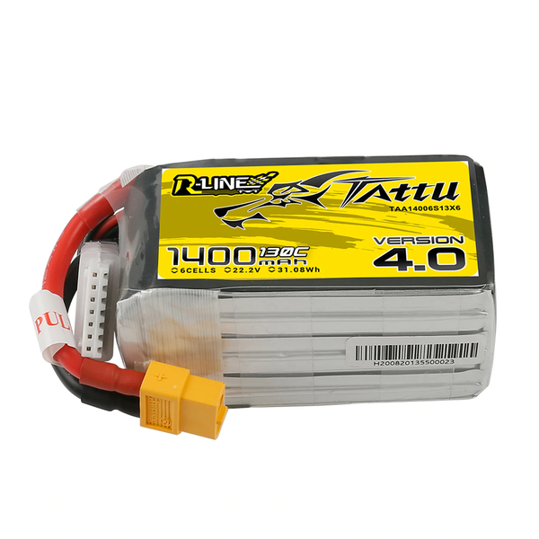 Tattu R-Line Version 4.0 1400mAh 22.2V 130C 6S1P Lipo Battery Pack With XT60 Plug - Hobby Addicts