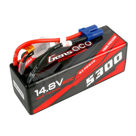 Gens Ace: 5300mAh 14.8V 60C 4S1P Hard Case Lipo Battery with EC5 Plug