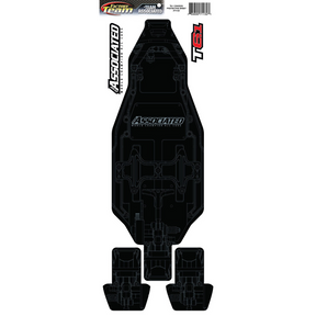 Printed chassis protective sheet for Team Associated T6.2 and T6.1 FT remote control car, shown in the image.
