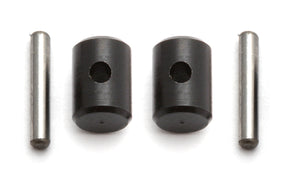 Team Associated CVA Rebuild Kit 91438 showing black rubber boots, metal parts, and rebuild components for RC car suspension.