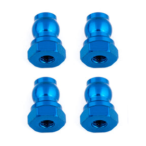 Blue aluminum shock bushings, 10 mm, by Team Associated, designed for RC car suspension upgrades.
