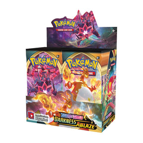 Pokémon Darkness Ablaze Booster Box for Pokémon TCG, featuring colorful Pokémon artwork and packaging.