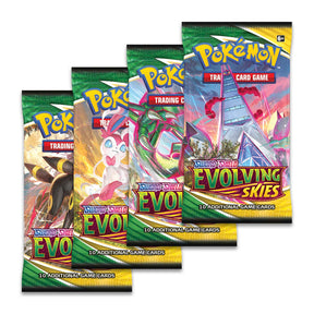 Pokemon Evolving Skies Booster Pack from Pokémon TCG with colorful card artwork on the front.
