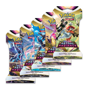Pokemon Astral Radiance sleeved booster pack of Pokemon cards, featuring vibrant card artwork and branding.