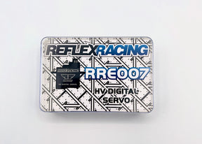 Reflex Racing RRE007 HV Mini Digital RC car servo with compact design and high voltage capability, shown in a close-up image.
