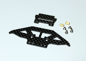 Reflex Racing RX511 Jomurema GT01 RC car bumper and clip set, black and silver, with mounting clips on a white background.