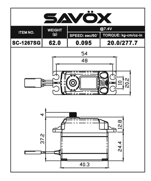 Savox - SC-1267SG-BE - Black Edition High Torque Digital Servo - 0.09sec / 277oz @ 7.4V
