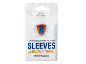 Beckett Shield Standard Card Sleeves for trading cards, 100-pack, clear protective card sleeves with snug fit.