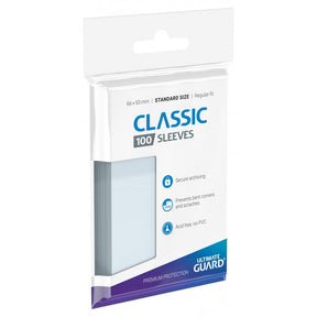 Set of 100 Ultimate Guard Classic Standard Size Card Sleeves for protecting and organizing trading cards.