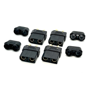 Black Maclan Racing XT90 female connectors for RC cars, set of four, with detailed close-up of the connectors.