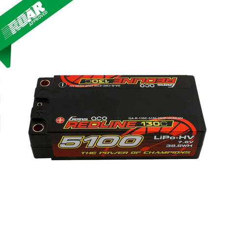 Gens Ace - Redline Series 5100mAh 7.6V 130C 2S2P - HV Hard Case Shorty Lipo Battery - Hobby Addicts