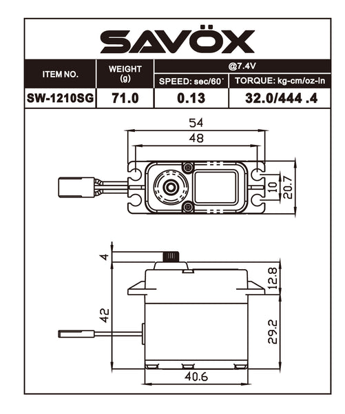 Savox - SW-1210SG-BE - Black Edition Waterproof High Voltage Digital Servo 0.13sec / 444.4oz @ 7.4V